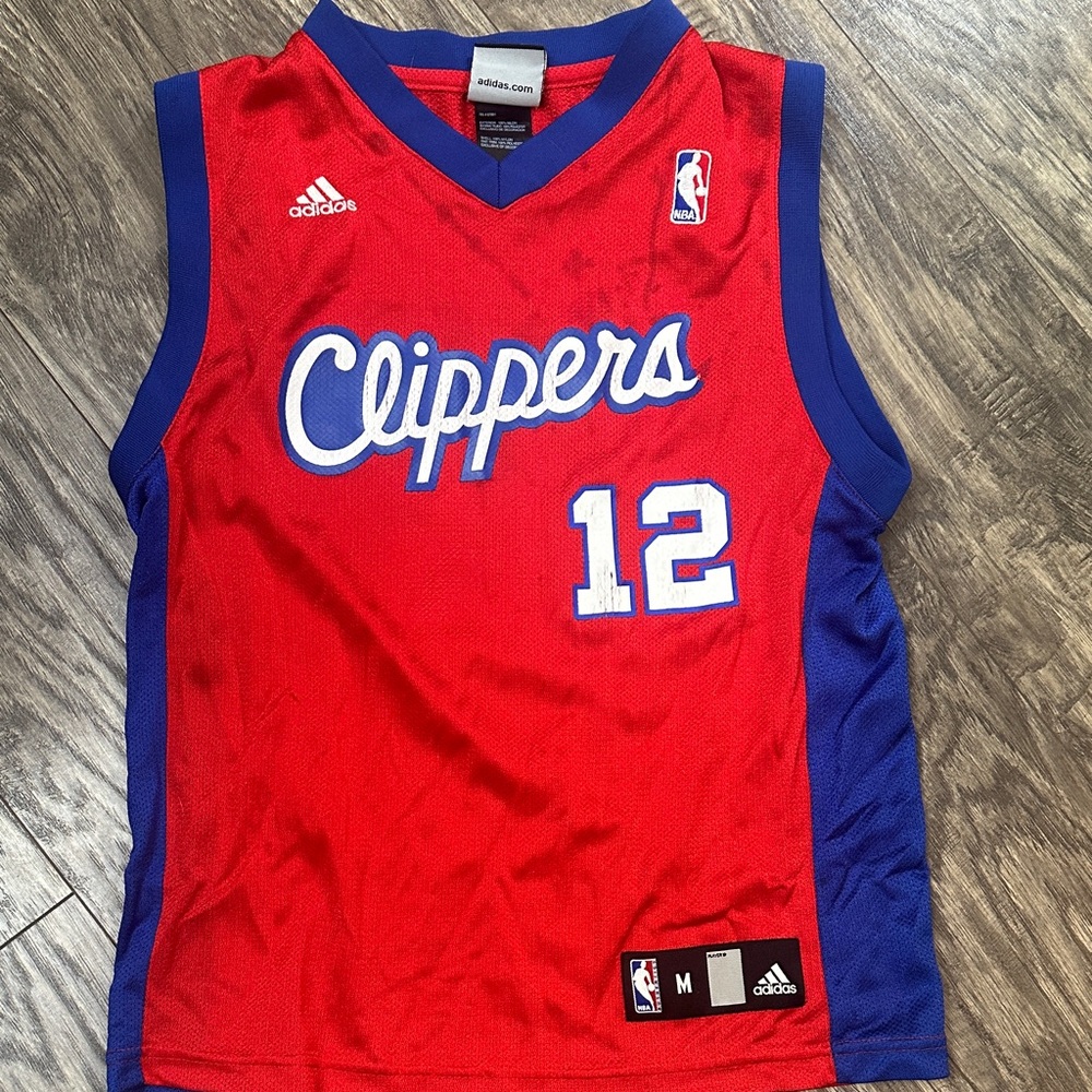 adidas Red and Blue Clippers #12 Kids Basketball Jersey